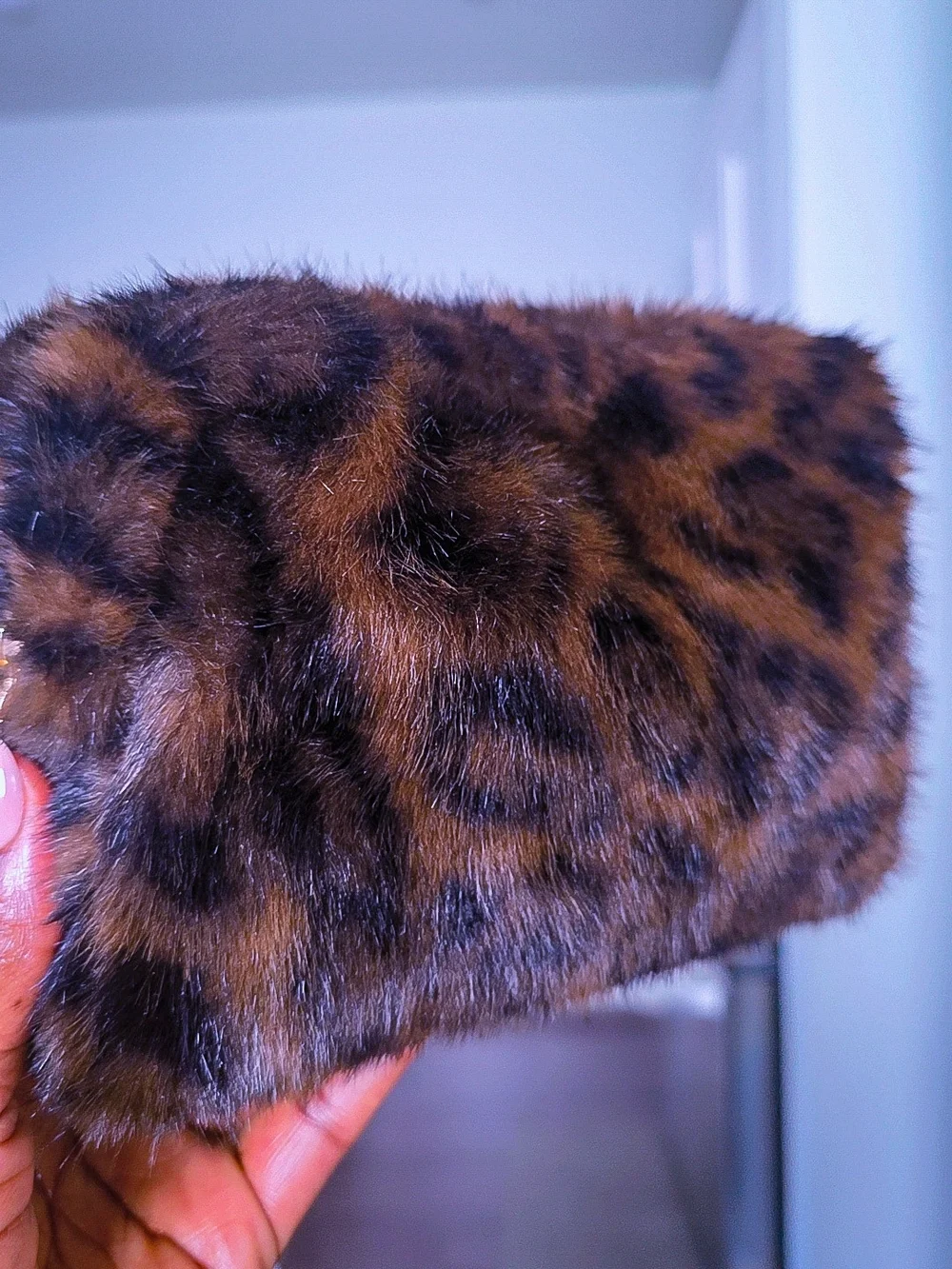 Urban Essentials Faux Fur Animal Print Cosmetic Bag NWT